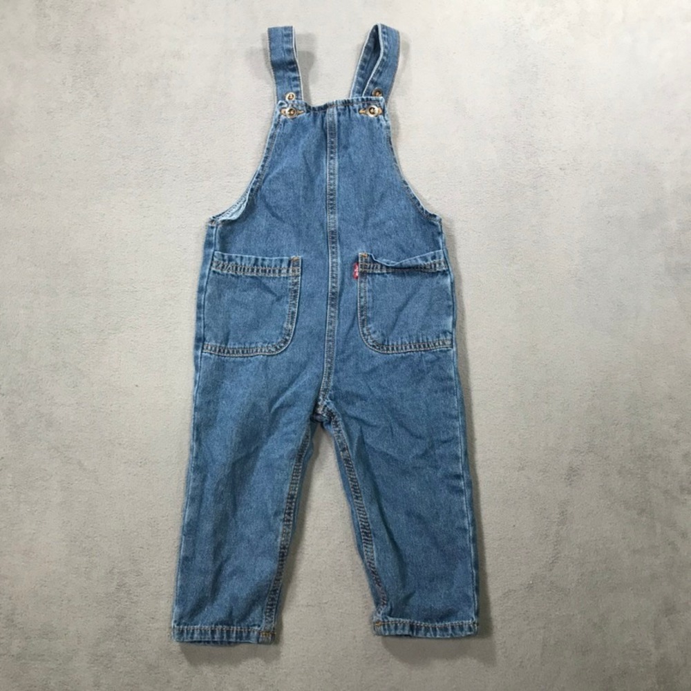 Levi's Denim Bib Overalls Kids Size 2T Toddler Blue Denim Patch Pockets